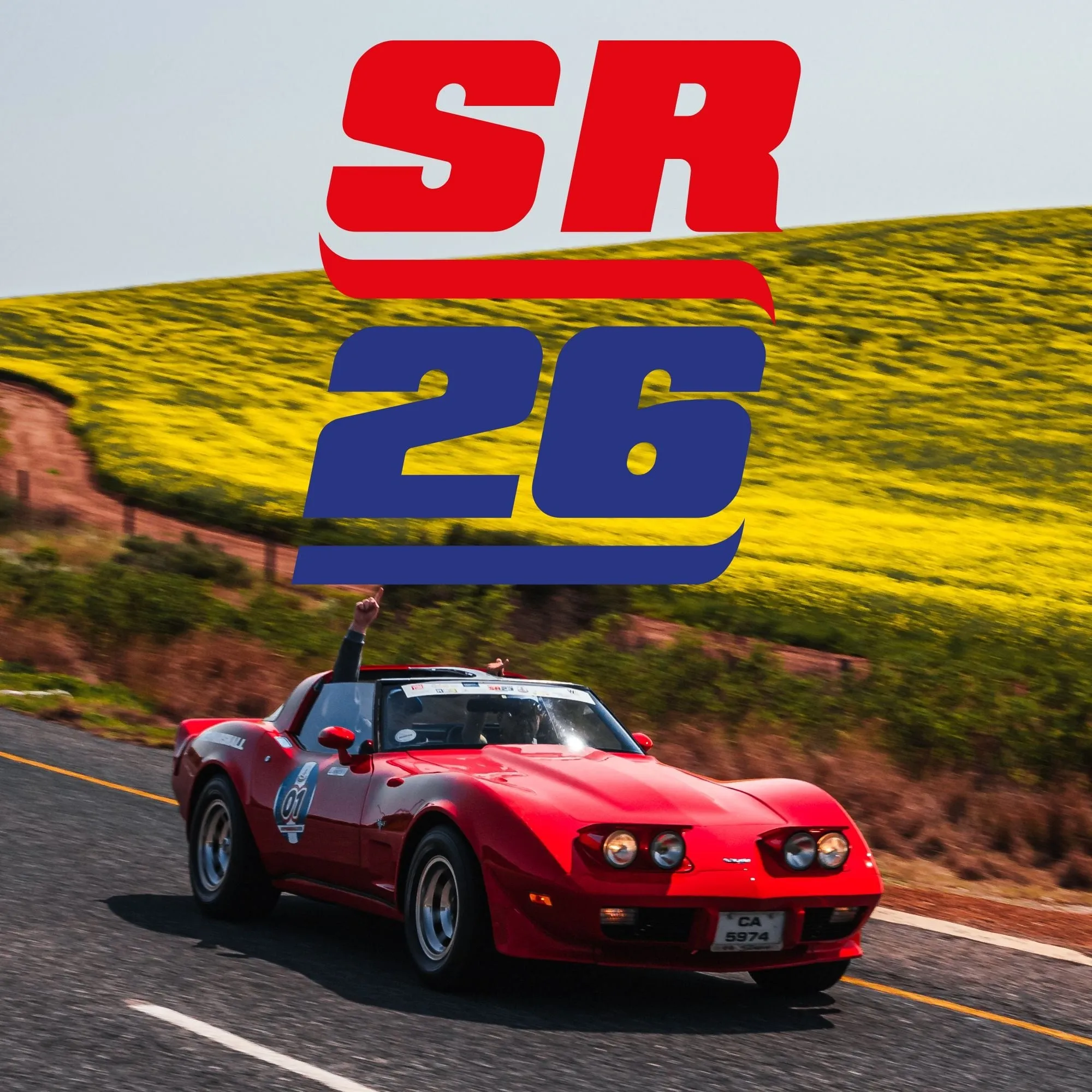 Red Corvette on a Western Cape road during SpringRally